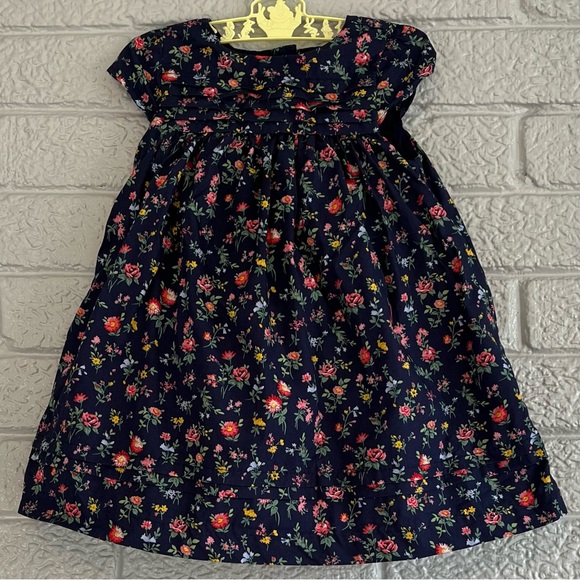 Janie and Jack Navy Baby Girl Short Sleeve Floral Lined Dress 12-18 Months - Picture 1 of 8